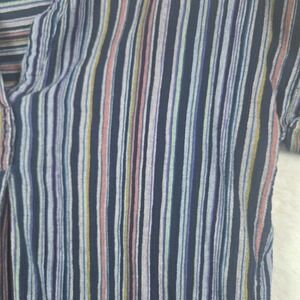 Madewell Lakeline Popover Shirt in Rainbow Stripe Linen Size XS